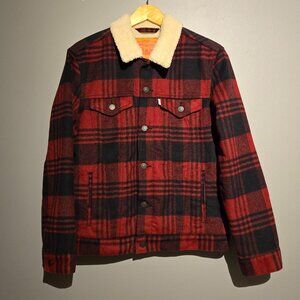 Brand New Levi's Red & Black Plaid Sherpa Trucker Jacket (Men's Size Medium)